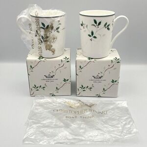 Vintage 1990s Christopher Stuart Holiday Splendor‎ Bone China Mugs Set of 2 NEW